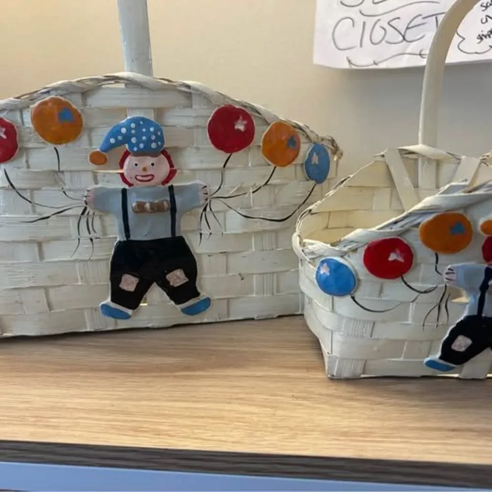 Cute Vintage Woven Clown Baskets Set of 3